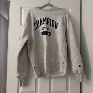 Champion Heather Gray Crewneck with Navy Logo